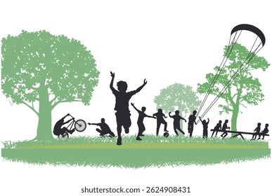 Fun and joy on the playground with a group of children, illustration
