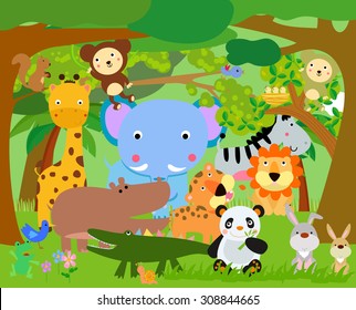 Fun Jungle Animals Stock Vector (Royalty Free) 308844665 | Shutterstock