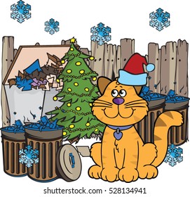 Fun junkyard cat with christmas tree