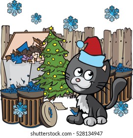Fun junkyard cat with christmas tree