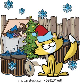 Fun junkyard cat with christmas tree