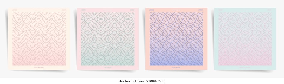 Conjunto de patrón de onda pastel kawaii divertido. Diseño suave japonés de cubierta ondulada sin costuras. Mínima colección de fondo del océano asiático.