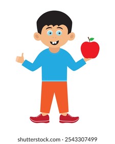 divertido garoto menino personagem de desenho animado com maçã vermelha fruiticon isolado no fundo branco