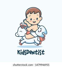fun kid with horse and tooth for fun mascot or logo dental