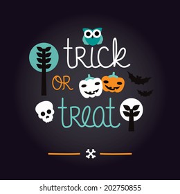 Fun kids halloween illustration pumpkin owl and skull background pattern trick or treat cover design in vector