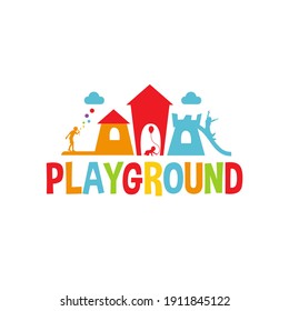 Fun Kids landen farbenfrohe Spielplatz Silhouette Logo Vorlage