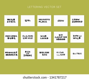 Fun Kids  lettering quotes vector set.Children Nursery and Bedroom posters. Bundle for your designs:t-shirts,bags,posters,merch, fabric, wall design.