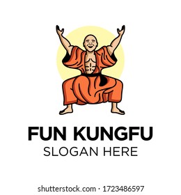 Fun Kungfu, shaolin monk logo template vector design illustration