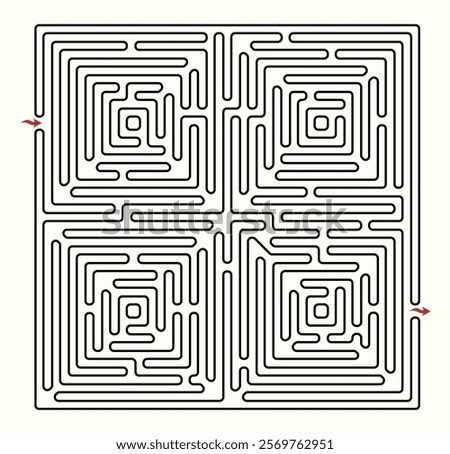 Fun labyrinth (maze) design. Square shape labyrinth game illustration. Maze (brain game) vector graphic.