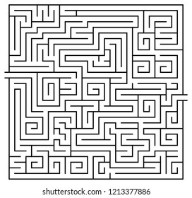 Fun Labyrinth (maze) game square shape. Vector graphic drawing of complex labyrinth.