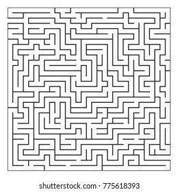 Fun Labyrinth (maze) game square shape. Vector graphic drawing of complex labyrinth.