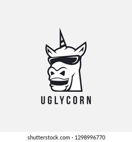 Fun laughing unicorn logo icon vector illustration template on white background