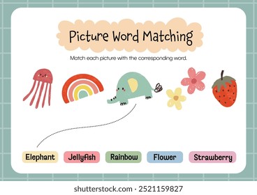 fun learning cute colorful word matching kids education worksheet printable activity