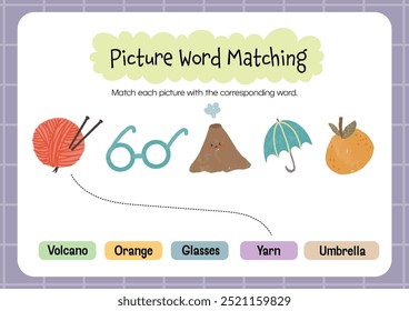 fun learning cute colorful word matching kids education worksheet printable activity