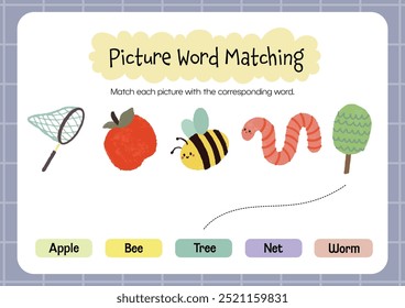 fun learning cute colorful word matching kids education worksheet printable activity