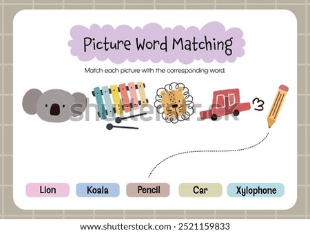 fun learning cute colorful word matching kids education worksheet printable activity