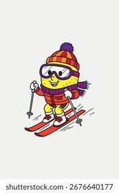 Divertido personaje de limón ilustración de esquí