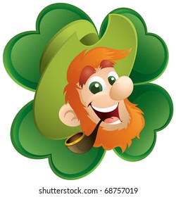 Fun Leprechaun And Four-Leaf Clover