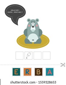Fun Lessons for Kids - DIY! Card for children's creativity and learning. Funny cute bear. Compose a word. Cut and glue the letters correctly. - Vector