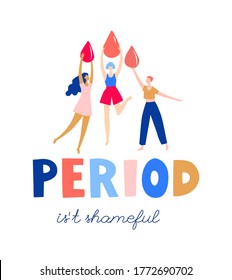 Vergnügungspräsentation im flachen Stil mit mehrfarbigen Buchstaben und süßen Frauen. Die Zeit ist nicht beschämend. Vektorgrafik-Design. Weißer Hintergrund