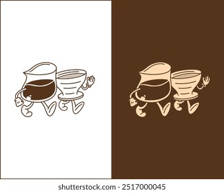 Fun Line Art Illustration and Icon of Coffee Cartoon – Playful Coffee Cup Design for Cafes, Menus, Branding, Websites, and Promotional Materials