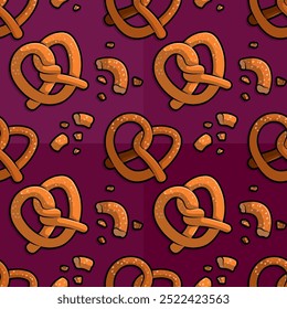 Fun Line Cartoon Pattern Illustration Showcasing Pretzel and Bread Crumbs Pieces with Sugar Sprinkles Ideal for Sweet Snack and Treat Graphics