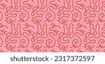 Fun line doodle seamless pattern. Creative abstract squiggle style drawing background for children or trendy design with basic shapes. Simple childish scribble wallpaper print.