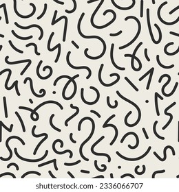 Fun line doodle seamless pattern. Creative minimalist style art background for children or trendy design with basic shapes. Simple childish scribble backdrop.