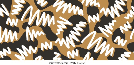 Fun line doodle seamless pattern. Creative minimalist style art background in retro style with basic shapes. vector illustration.
