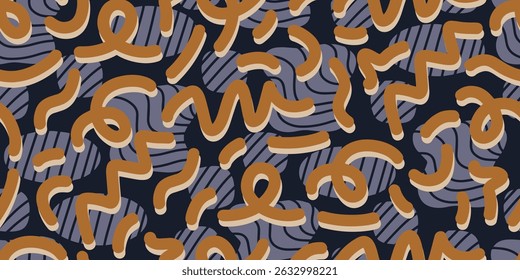 Linha divertida rabiscar padrão sem emenda. Plano de fundo de arte de estilo minimalista criativo para crianças ou design moderno com formas básicas. ilustração vetorial.