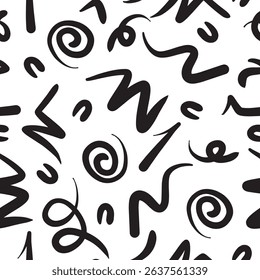 Fun line doodle seamless pattern. Creative minimalist style art background for children or trendy design with basic shapes. vector illustration.