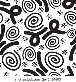 Fun line doodle seamless pattern. Creative minimalist style art background for children or trendy design with basic shapes. vector illustration.