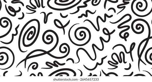 Fun line doodle seamless pattern. Creative minimalist style art background for children or trendy design with basic shapes. vector illustration.