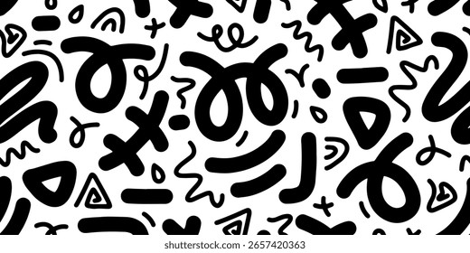 Fun line doodle seamless pattern. Creative minimalist style art background for children or trendy design with basic shapes. vector illustration.