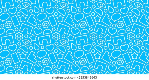 Fun line doodle shape seamless pattern. Creative minimalist style art background for children or trendy design with basic shapes. Simple childish scribble backdrop.