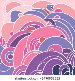 Fun line vector abstract pattern with pink freehand doodles. Cartoon background, simple random shapes in bright colors. Creative minimalist style art for trendy design with basic shapes. EPS 10.