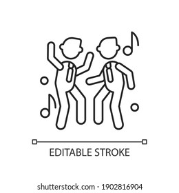 Fun linear icon. Office party. Workplace celebration. Event at work. Core corporate values. Thin line customizable illustration. Contour symbol. Vector isolated outline drawing. Editable stroke