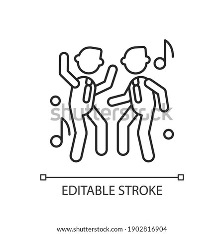 Fun linear icon. Office party. Workplace celebration. Event at work. Core corporate values. Thin line customizable illustration. Contour symbol. Vector isolated outline drawing. Editable stroke