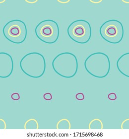 Fun Lines Circles and rings on bright fun dots in circles on light blue background seamless repeat vector pattern surface design