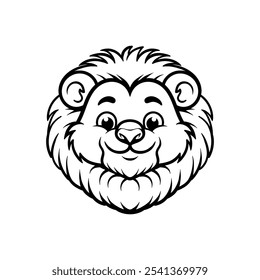 fun lion head cartoon character logo isolated drawing coloring line art style sketch classic vintage design illustration