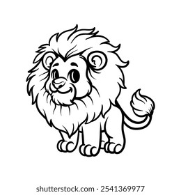 fun lion kid cartoon character logo isolated drawing coloring line art style sketch classic vintage design illustration