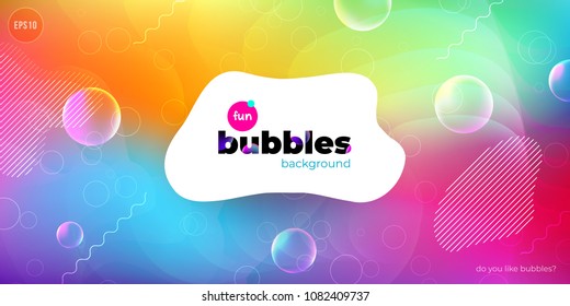 Fun liquid color background with bubbles. Fluid shapes composition. Children design pattern background. Eps10 vector.