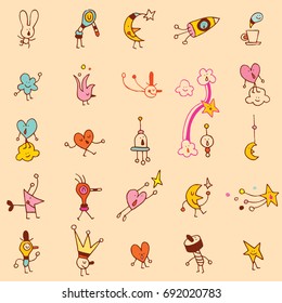fun little cartoon characters seamless pattern