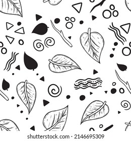 Un pequeño doodle divertido para el diseño de patrones, que usa la hoja de arte de líneas y varias formas y formas que se encuentran típicamente en los garabatos. Un diseño de patrones de superficie tierno y caprichoso. Un diseño gráfico simple.