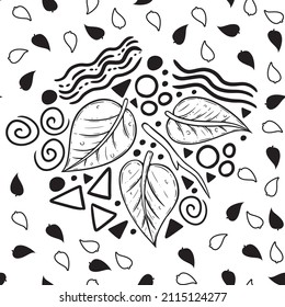 A fun little doodle turned into pattern design, which uses line art leaf and several shapes and form typically found in doodles. A cute and whimsical surface pattern design.