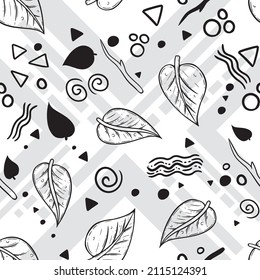Ein lustiges kleines Doodle verwandelte sich in Musterdesign, das Linienblattmuster und verschiedene Formen und Formen verwendet, die typischerweise in Doodles zu finden sind. Ein süßes und skurriges Oberflächenmuster-Design.