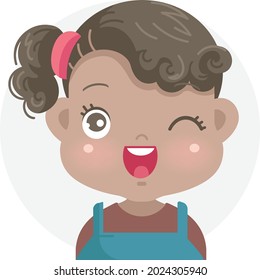 fun little girl face positive emotions of african kid. child expressing laughs, jokes, and amused