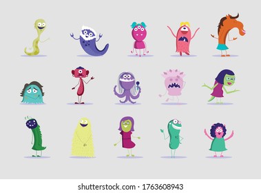 Fun little monsters cartoon vectors