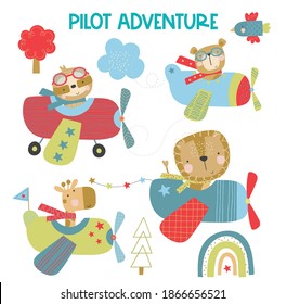 A fun little set of Animal pilots, created in a fun colour palette, 10 illustrations included.