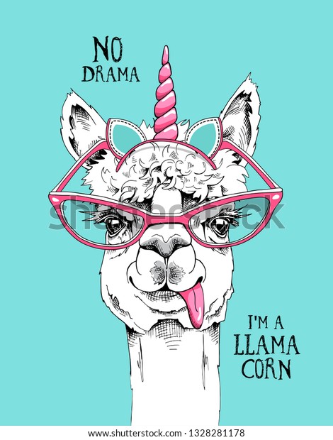 Fun Llama Pink Glasses Unicorn Mask Stock Vector Royalty Free